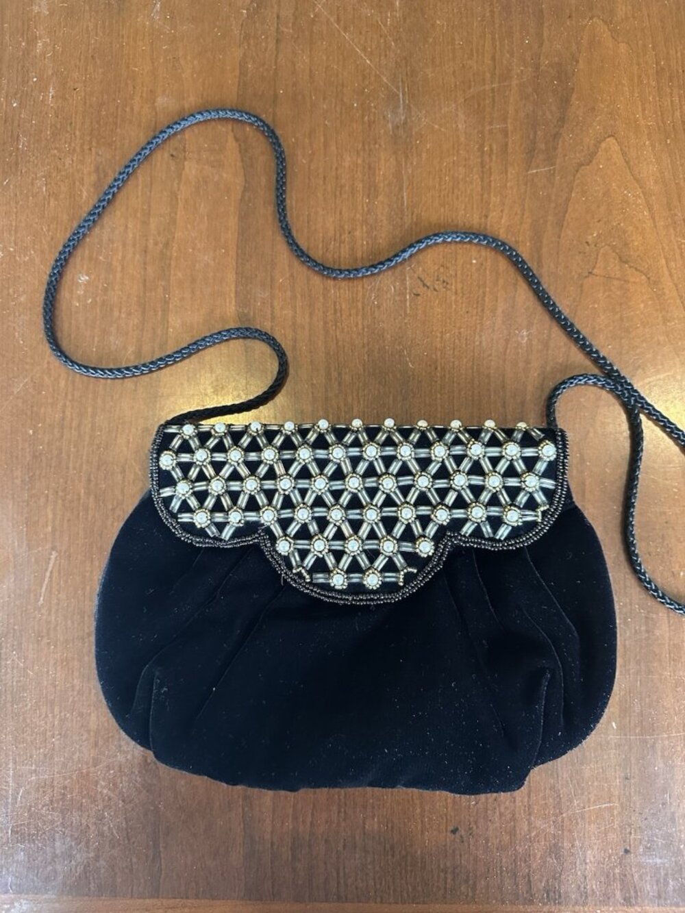 Vintage Courtenay Velvet Pearl Beaded Evening Clutch Hand Bag